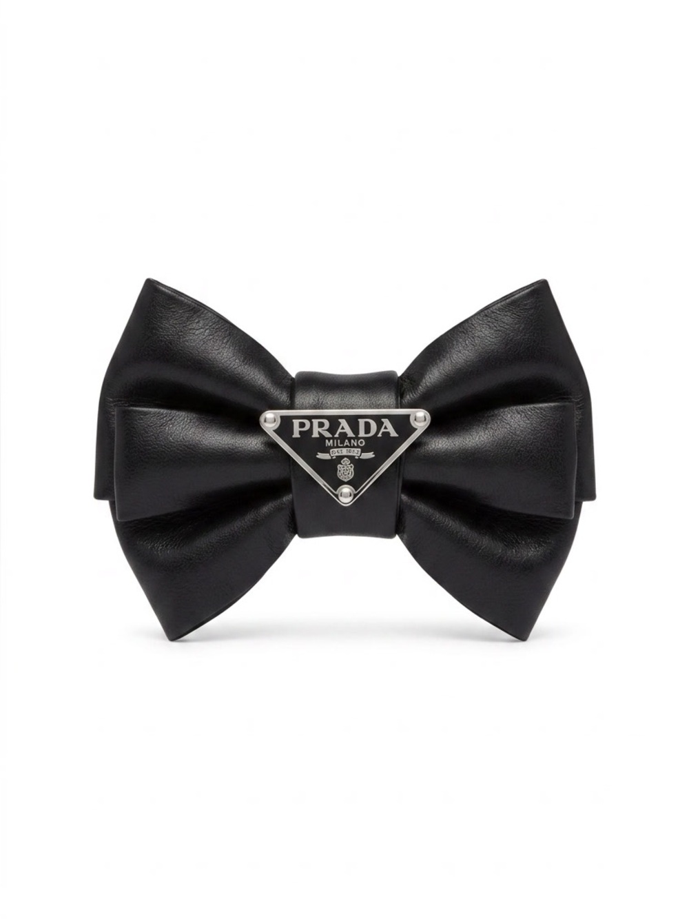 Black leather Bow Hair Clip with Triangle Logo/fashion jewelry